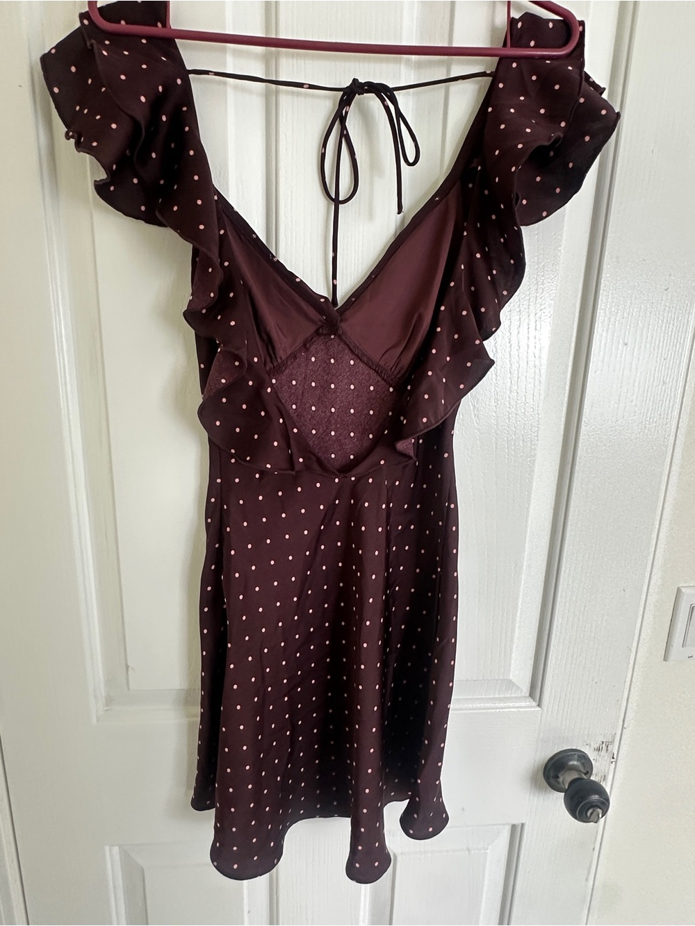 Princess Polly Wine Polka Dot Ruffle Mini Dress - Picture 4 of 5
